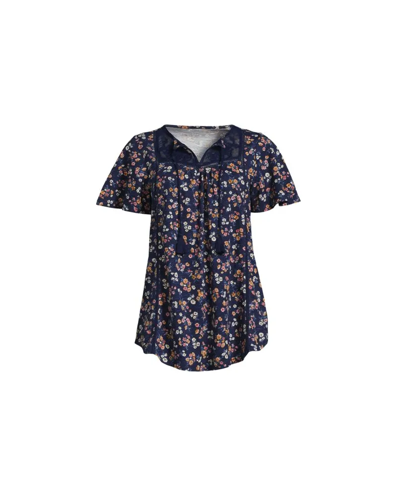 Lands' End Flammgarn-Jerseyshirt mit kurzen Flügelärmeln, Damen, Größe plus, Blau, Baumwolle, by Blau