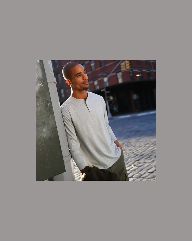 Lands' End Super-T Langarm-Henleyshirt, Classic Fit, Herren, Größe:56-58 regular, Grau, Baumwolle, by Grau