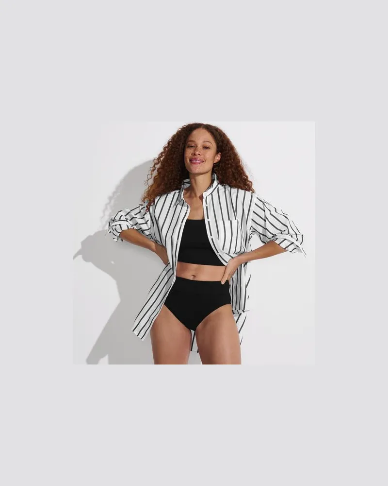 Lands' End Bikinihose zum Umschlagen, High Waist, Damen, Größe regular, Schwarz, Nylon-Mischung, by Schwarz
