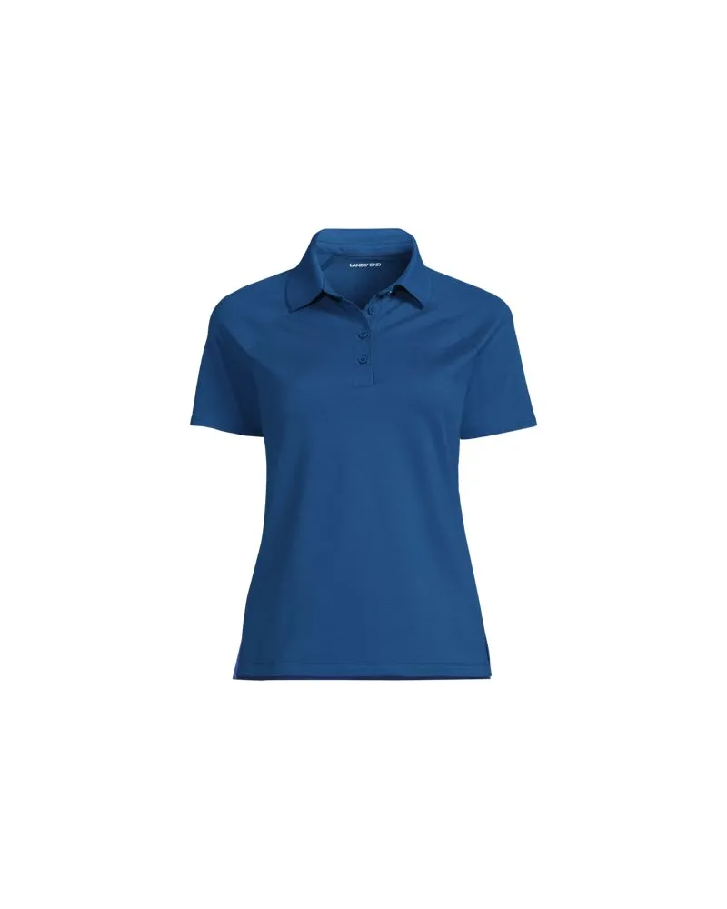Lands' End Piqué-Poloshirt SLIM FIT mit kurzen Ärmeln, Damen, Größe plus, Blau, Baumwolle/Baumwoll-Mischung, by Blau