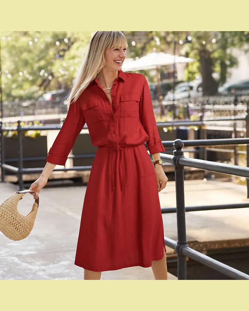 Lands' End Midirock aus Leinenmix, Damen, Größe regular, Orange, Leinen/Viskose, by Orange