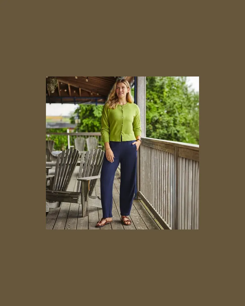 Lands' End Sport Knit Barrel-Hose High Waist, Damen, Größe regular, Blau, Baumwolle, by Blau