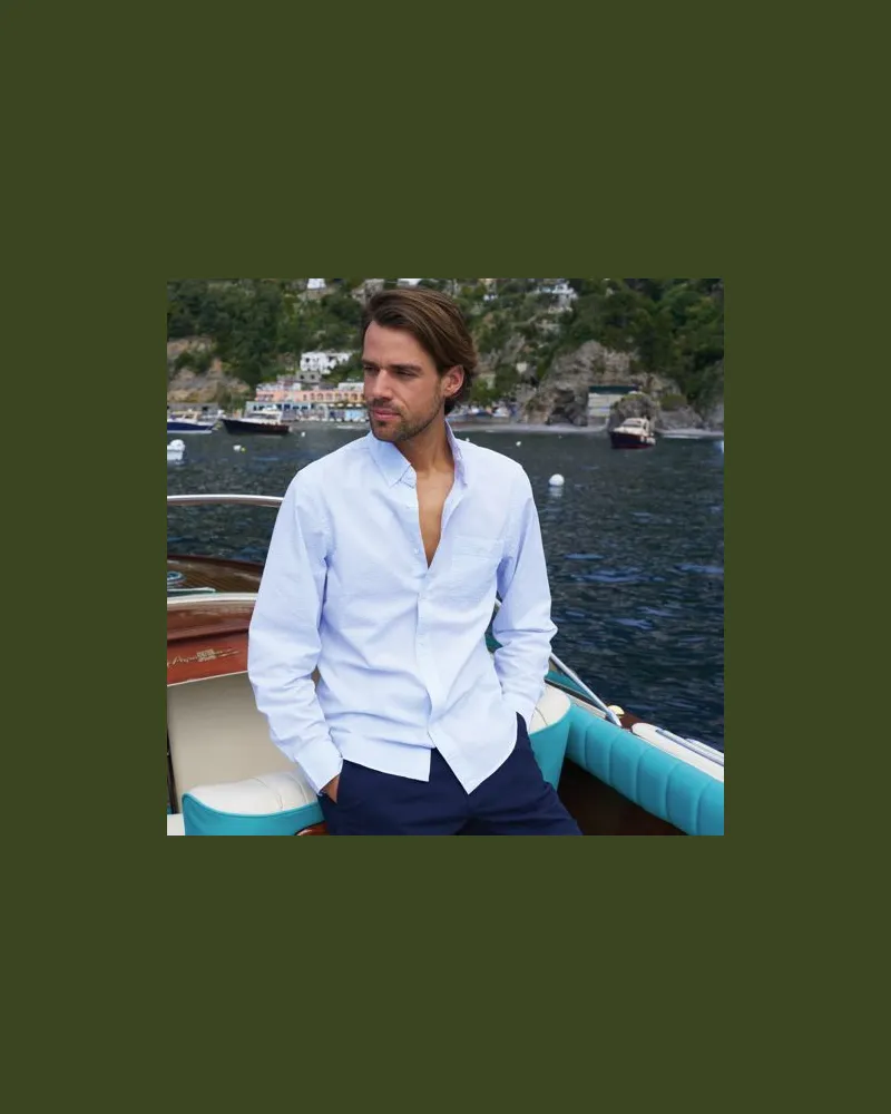 Lands' End Seersucker-Hemd mit langen Ärmeln, Herren, Größe regular, Blau, Baumwolle, by Blau