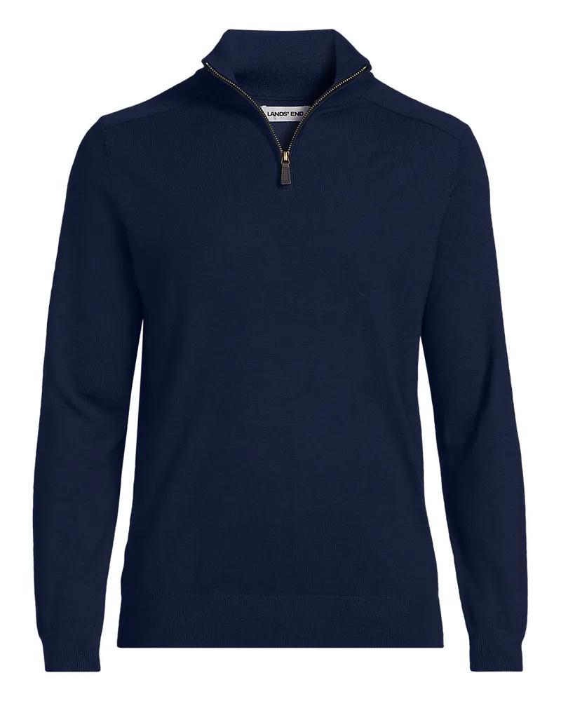 Lands' End Merino-Pullover mit Reißverschluss, Herren, Größe regular, Blau, Wolle, by Blau