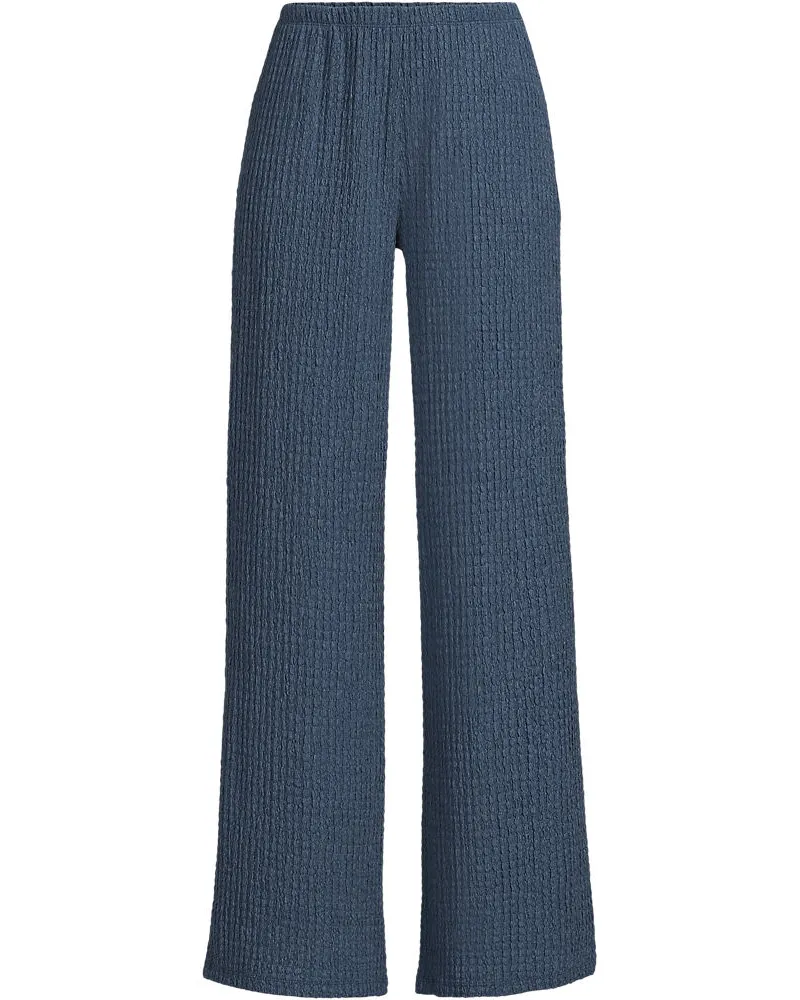 Lands' End Crinkle-Jerseyhose mit weitem Bein, Damen, Größe regular, Blau, Polyester/Viskose/Polyester-Mischung, by Blau