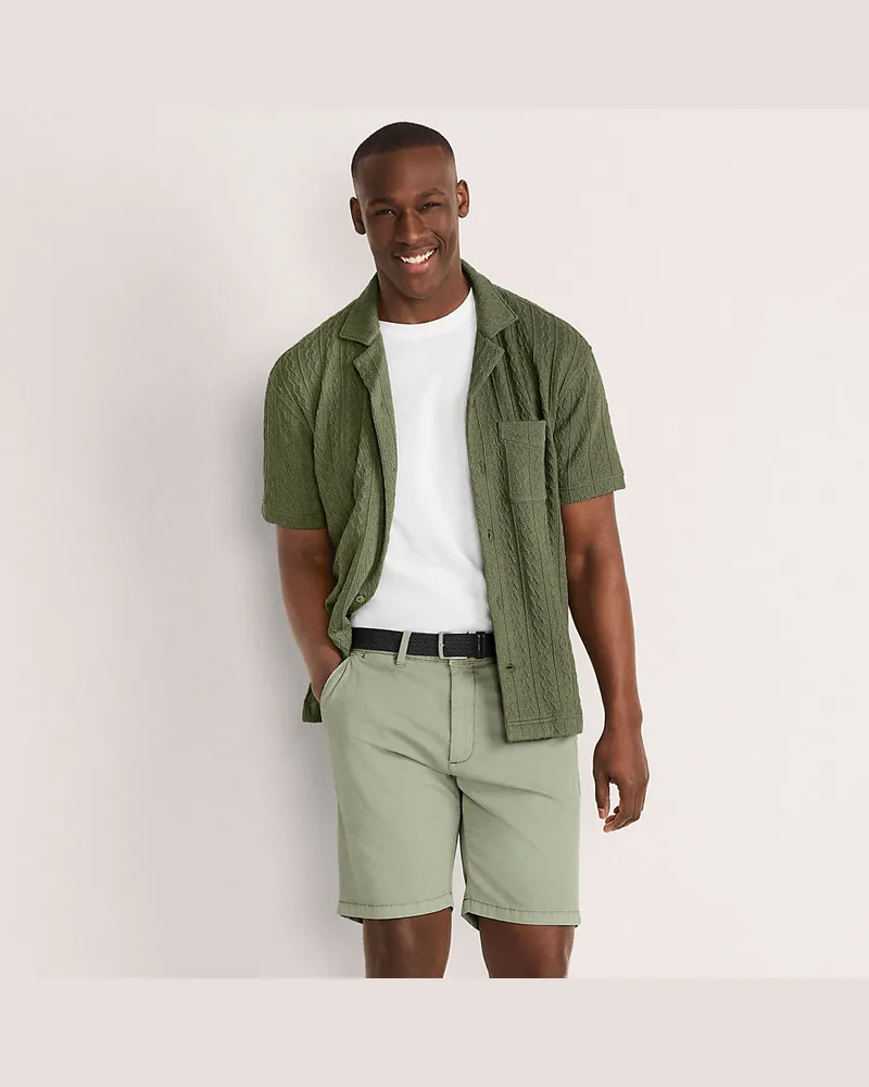 Lands' End Chino-Shorts mit Textur und Gürtel, Herren, Größe regular, Grün, Baumwolle/Lyocell (Viskose)/Baumwoll-Mischung, by Grün