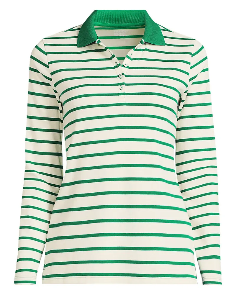 Lands' End Supima-Poloshirt mit langen Ärmeln, Damen, Größe regular, Grün, Baumwolle, by Grün