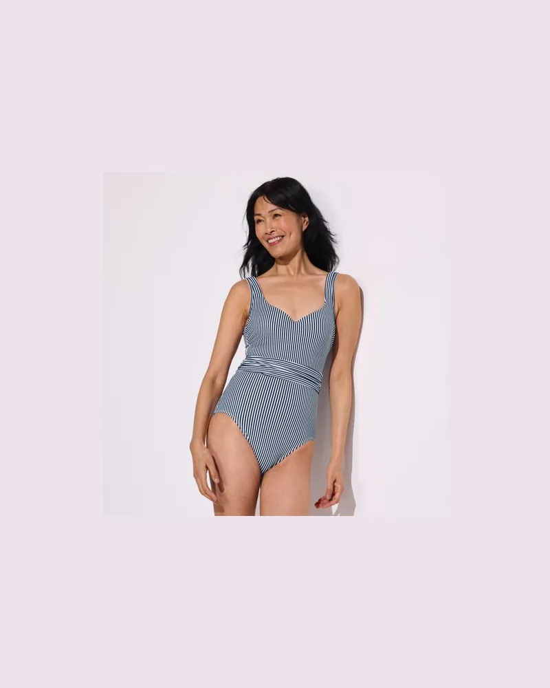 Lands' End Badeanzug Slender mit Taillenband und Herzausschnitt, Damen, Größe regular, Blau, by Blau