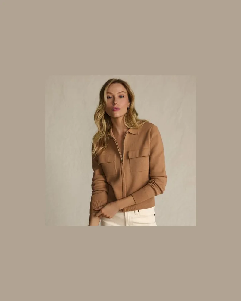 Lands' End Feinstrick-Blazer mit Reißverschluss, Damen, Größe:32-34 regular, Beige, Baumwolle, by Beige