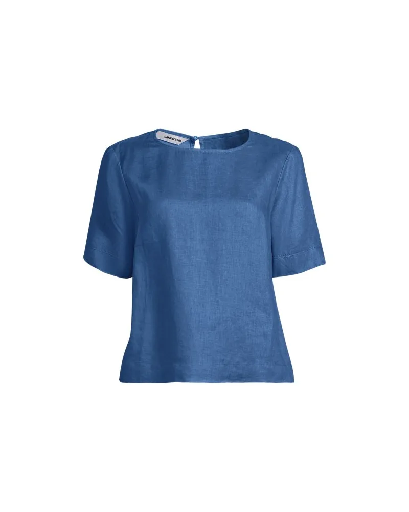 Lands' End Leinen-Schlupfbluse mit kurzen Ärmeln, Damen, Größe petite, Blau, by Blau