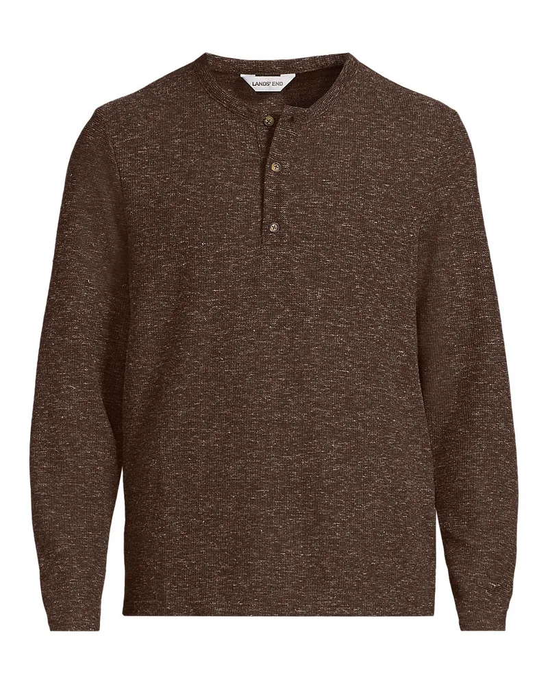 Lands' End Struktur-Henleyshirt mit Leinen, Herren, Größe regular, Braun, Leinen/Polyester/Polyester-Mischung, by Braun