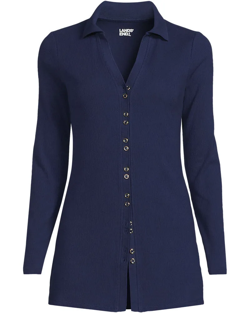 Lands' End Jerseybluse mit Polokragen, Damen, Größe plus, Blau, Elasthan/Baumwoll-Mischung/Polyester-Mischung, by Blau