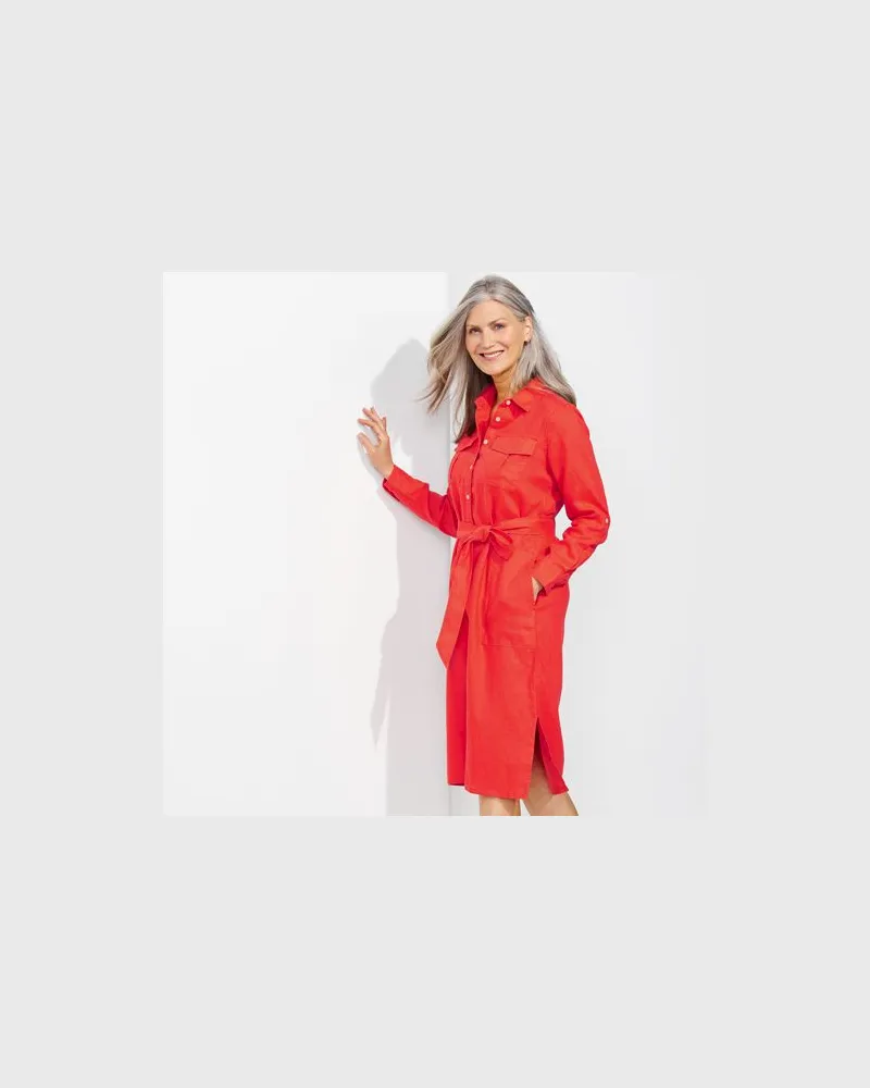 Lands' End Midi-Hemdblusenkleid aus Leinen, Damen, Größe:32-34 regular, Orange, by Orange