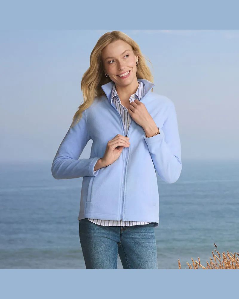 Lands' End Anyweather Fleece-Jacke, Damen, Größe regular, Blau, Polyester, by Blau