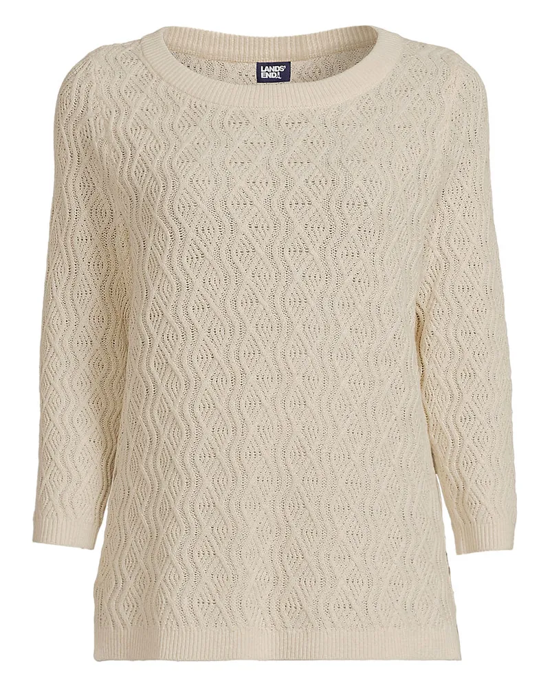 Lands' End Pullover aus Leinenmix, Damen, Größe regular, Weiß, Baumwolle/Leinen/Baumwoll-Mischung, by Weiß