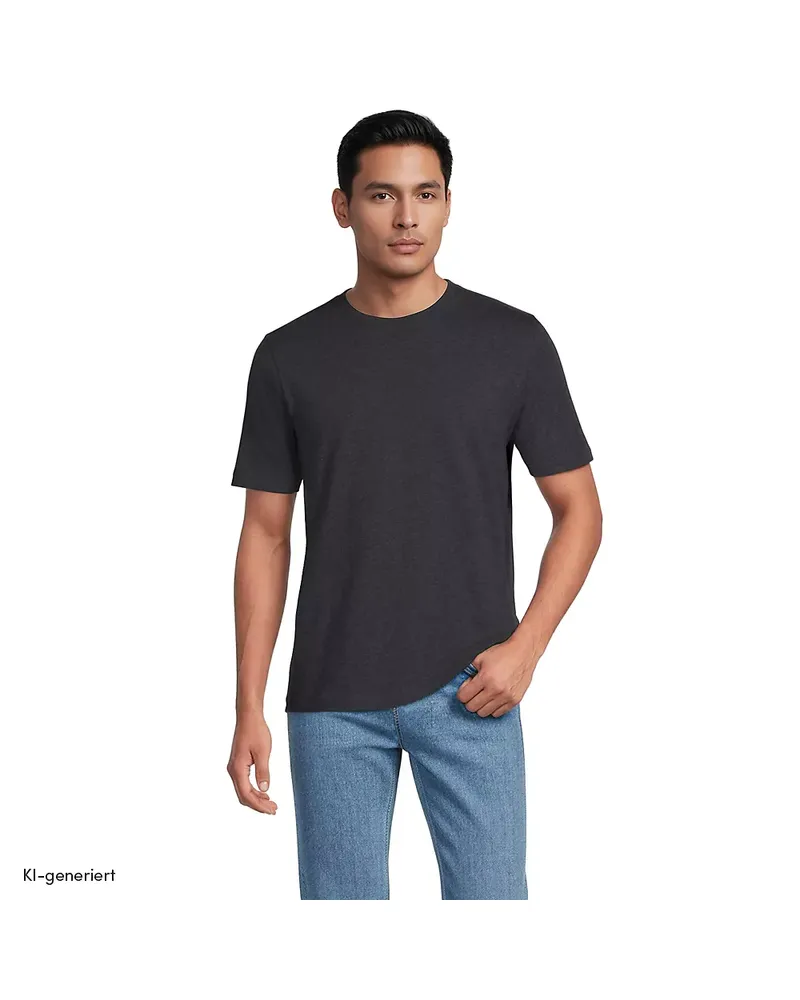 Lands' End Super-T Kurzarm-Shirt, Classic Fit, Herren, Größe tall, Schwarz, Baumwolle, by Schwarz