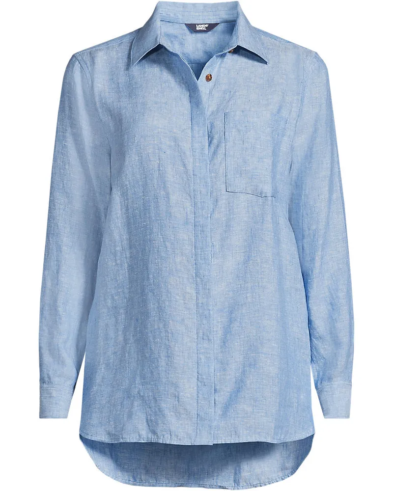 Lands' End Premium Reinleinen-Bluse, Damen, Größe plus, Blau, Leinen, by Blau