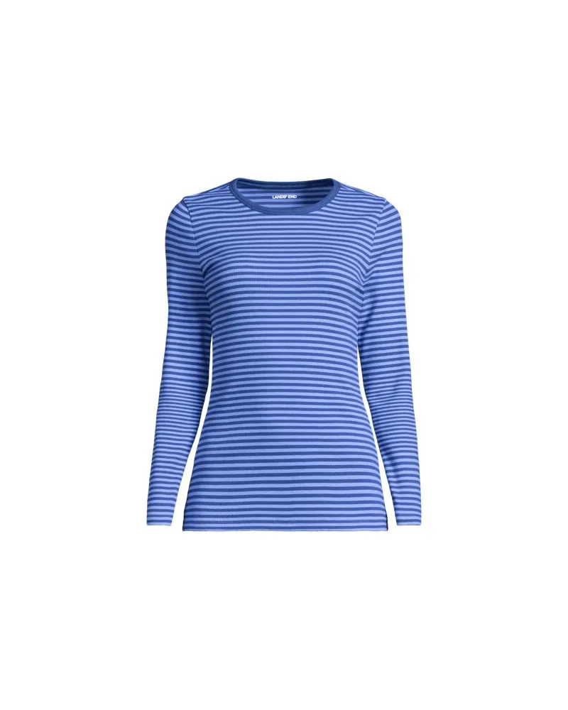 Lands' End Langarmshirt aus mikrofeinem Baumwollripp, Damen, Größe plus, Blau, Baumwolle/Elasthan, by Blau