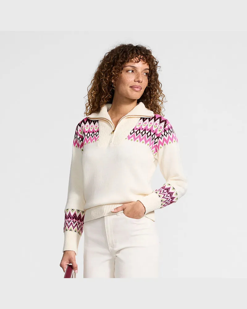 Lands' End Jacquard-Pullover Drifter Slim Fit mit Reißverschluss, Damen, Größe regular, Pink, Baumwolle, by Pink