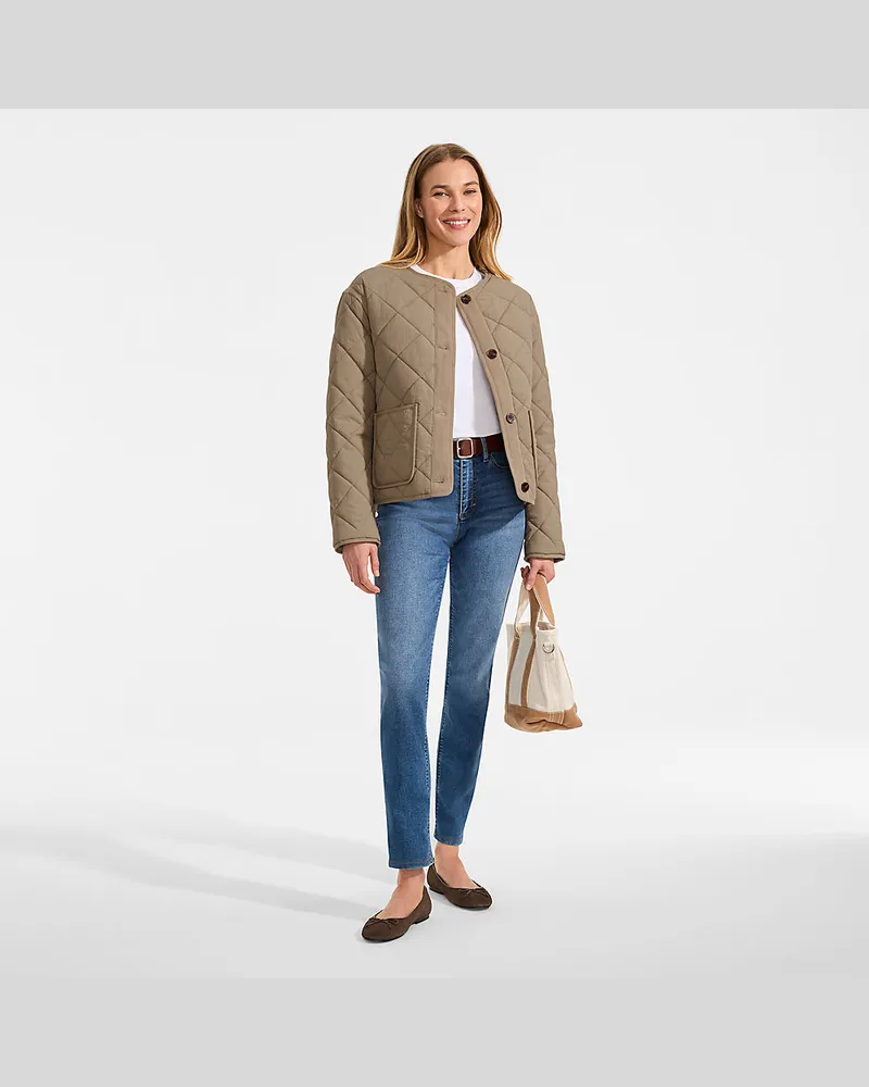 Lands' End Kragenlose FeatherFree Steppjacke, Damen, Größe regular, Beige, Nylon, by Beige