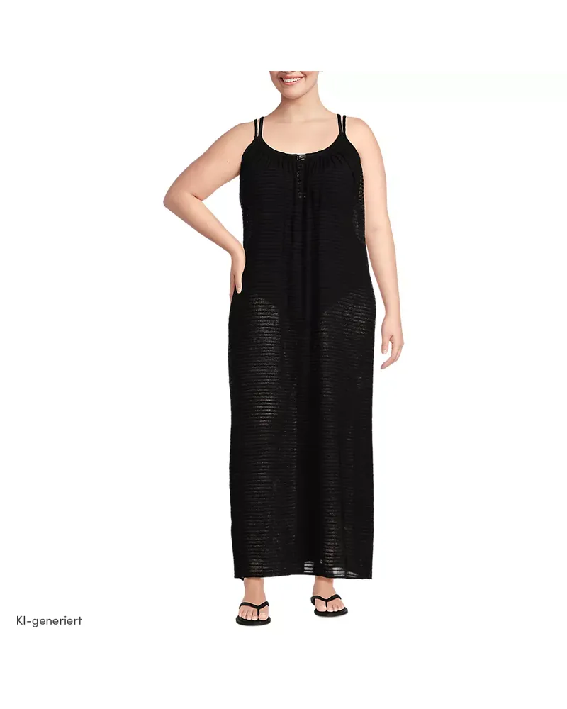 Lands' End Durchscheinendes Ripp-Maxi-Strandkleid, Damen, Größe plus, Schwarz, Viskose-Mischung/Polyester-Mischung, by Schwarz