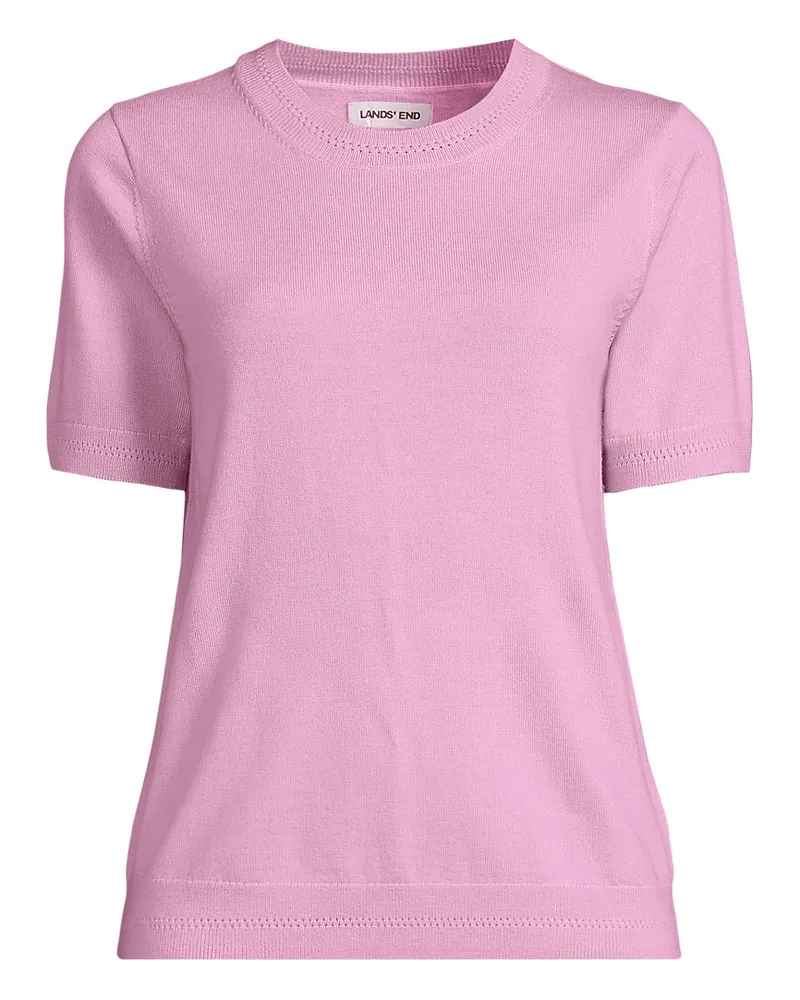 Lands' End Merinopullover mit kurzen Ärmeln, Damen, Größe regular, Pink, Wolle, by Pink