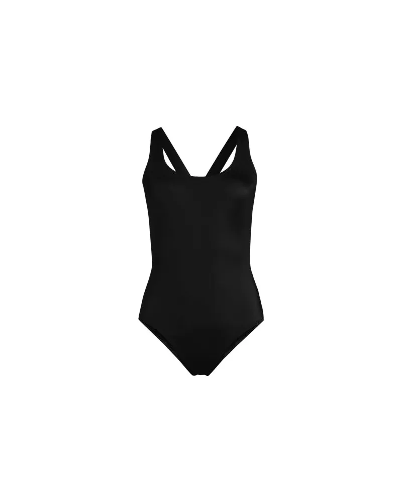 Lands' End Komfort-Badeanzug mit gekreuzten Trägern in F-Cup, hohes Bein, Damen, Größe regular, Schwarz, Nylon-Mischung, by Schwarz