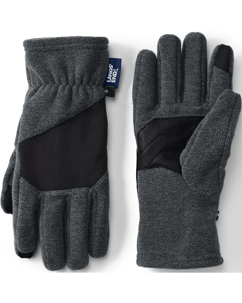 Lands' End ThermaCheck 200 Easy Touch Fleece-Handschuhe, Herren, Größe regular, Schwarz, Polyester, by Schwarz