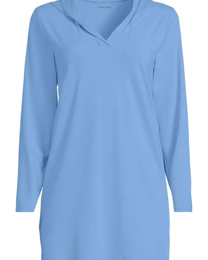 Lands' End Langes Kapuzen-Badeshirt, Damen, Größe plus, Blau, Nylon-Mischung, by Blau