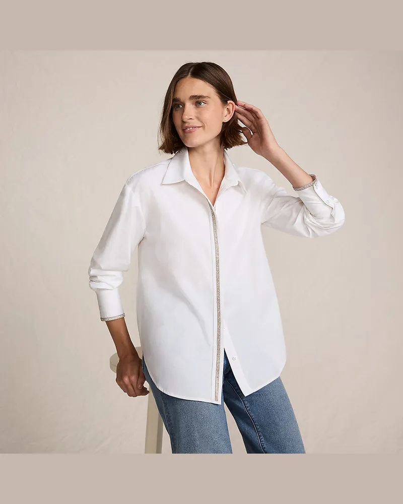 Lands' End Baumwollbluse mit verzierter Knopfleiste, Damen, GrÃ¶ÃŸe:34 regular, WeiÃŸ, Baumwolle, by Weiãÿ