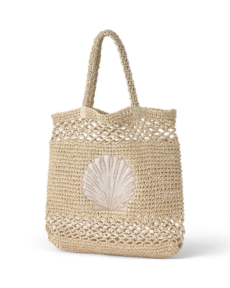 Lands' End Bestickte offene Strohtasche, Damen, Größe:null regular, Beige, Paper, by Beige