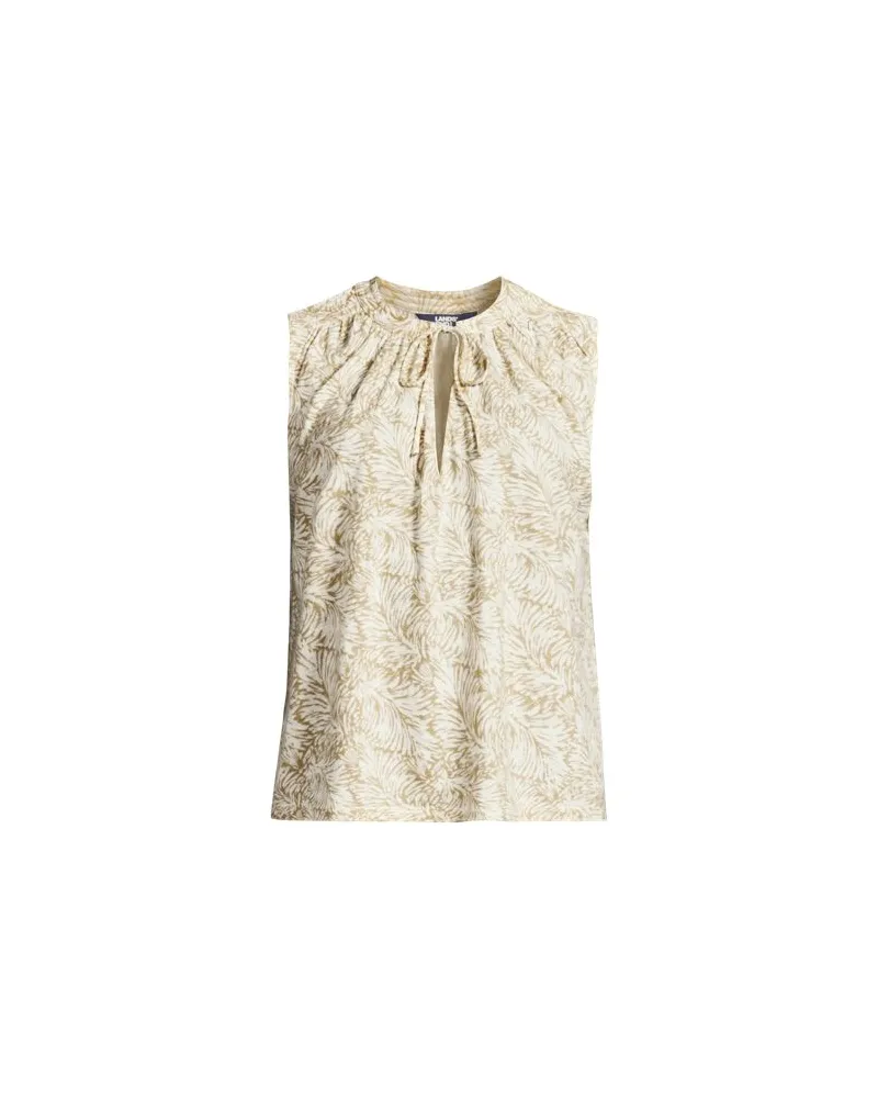 Lands' End Top aus Leinenmix mit Bindekragen, Damen, Größe regular, Beige, Leinen, by Beige