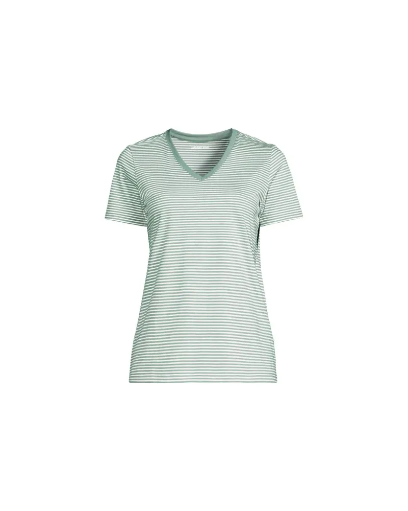 Lands' End Supima Kurzarm-Shirt mit V-Ausschnitt, Damen, Größe regular, Grün, Baumwolle, by Grün