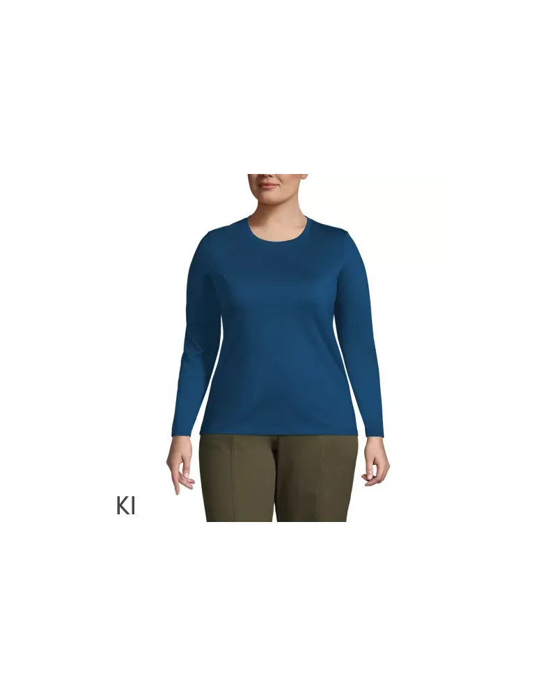 Lands' End Supima-Shirt, Langarm, Damen, Größe plus, Blau, Baumwolle, by Blau