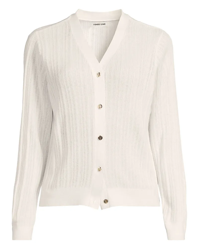 Lands' End Rippstrick-Cardigan mit Seide, Damen, Größe regular, Weiß, Baumwolle/Seide/Nylon, by Weiß