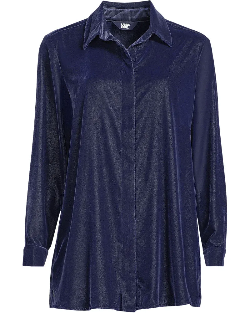 Lands' End Samtbluse, Damen, Größe regular, Blau, Polyester, by Blau