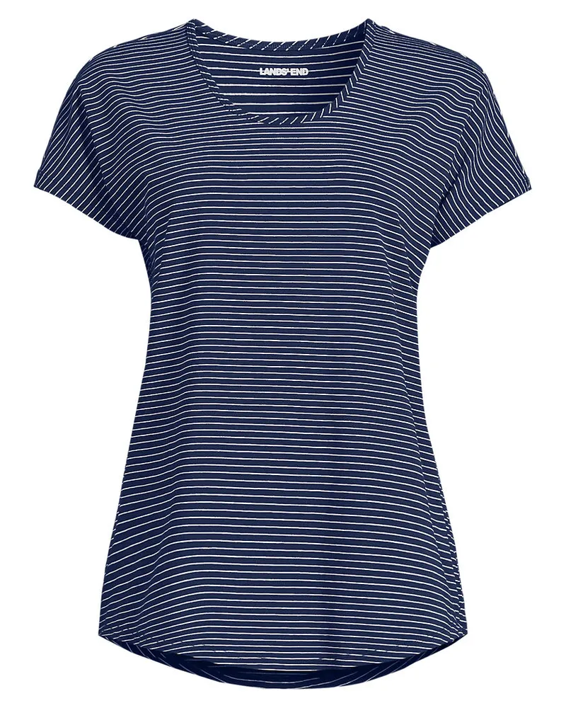 Lands' End Shirt aus Baumwolle/Modal-Mix mit Ballett-Ausschnitt, Damen, Größe regular, Blau, Baumwolle Modal, by Blau