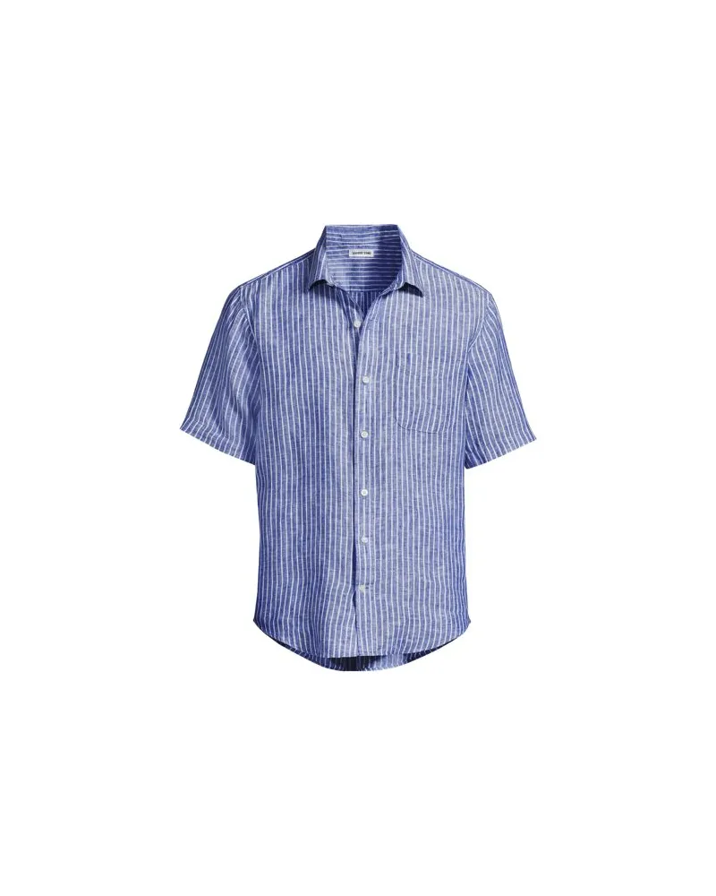 Lands' End Kurzarm-Hemd aus reinem Leinen, Classic Fit, Herren, Größe:60 tall, Blau, Leinen, by Blau