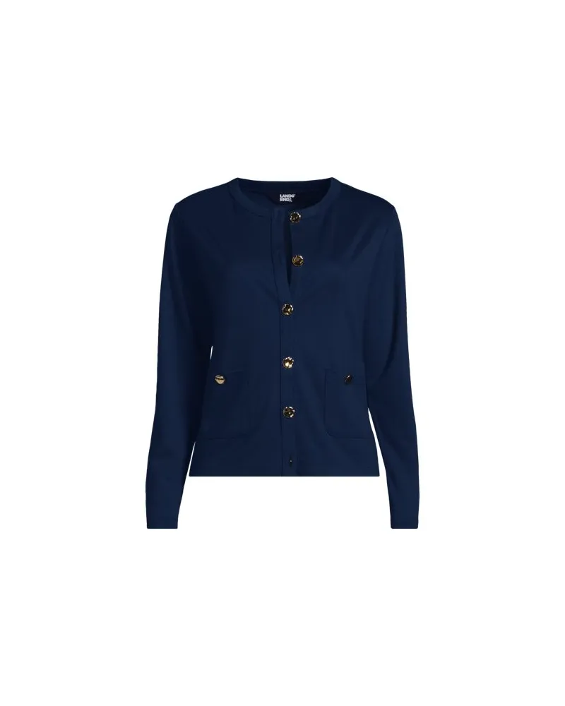 Lands' End Feinstrick-Cardigan, Damen, Größe:40-42 regular, Blau, Polyester/Viskose/Polyester-Mischung, by Blau