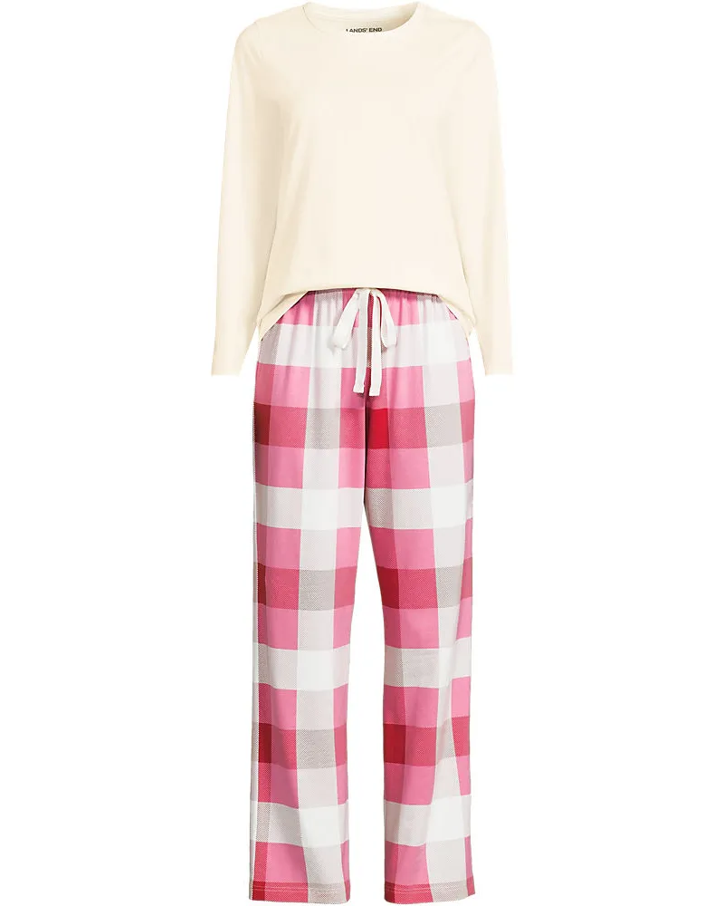 Lands' End Gemustertes Pyjama-Set aus Baumwoll-Jersey, Damen, Größe plus, Rot, Elasthan/Baumwoll-Mischung, by Rot