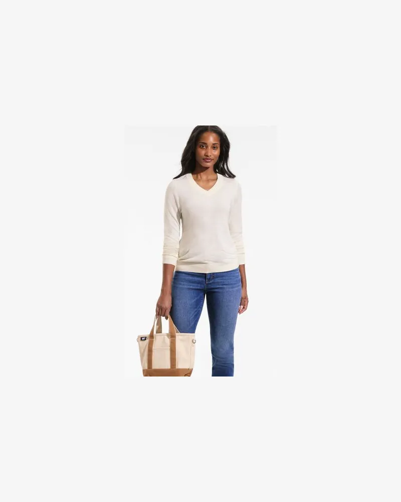 Lands' End CashTouch Pullover mit V-Ausschnitt, Damen, Größe:32-34 petite, Weiß, by Weiß