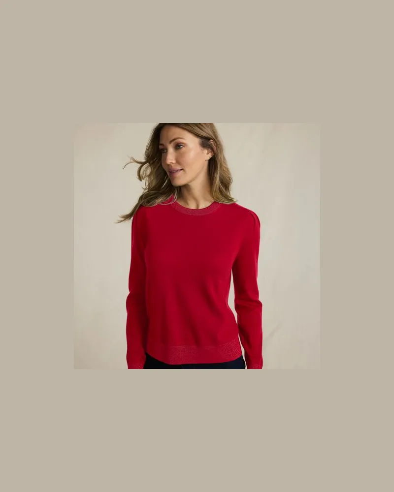 Lands' End Merino-Pullover mit Lurex-Ausschnitt, Damen, Größe:40-42 regular, Rot, Wolle, by Rot