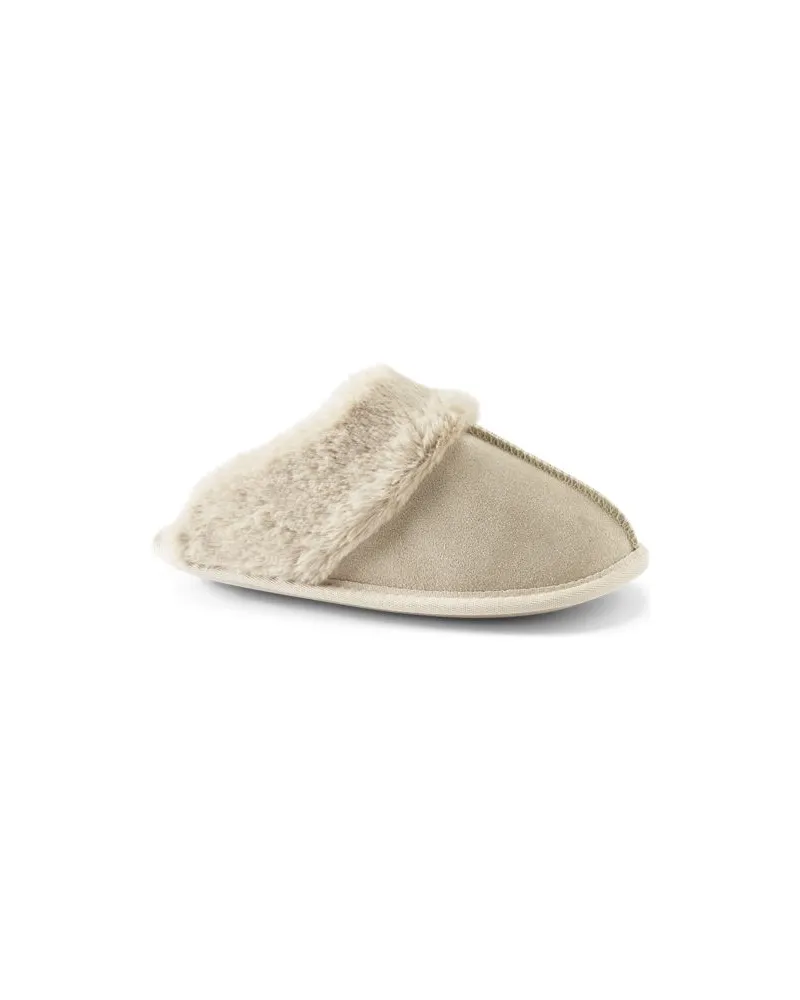 Lands' End Veloursleder-Pantoffeln, Damen, Größe regular, Weiß, Polyester, by Weiß