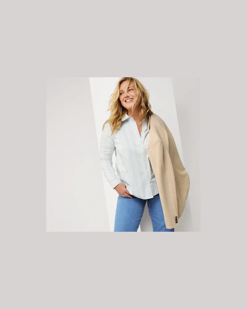 Lands' End Kühlende Langarm-Hemdbluse, Damen, Größe regular, Grün, Baumwoll-Mischung/Polyester-Mischung, by Grün