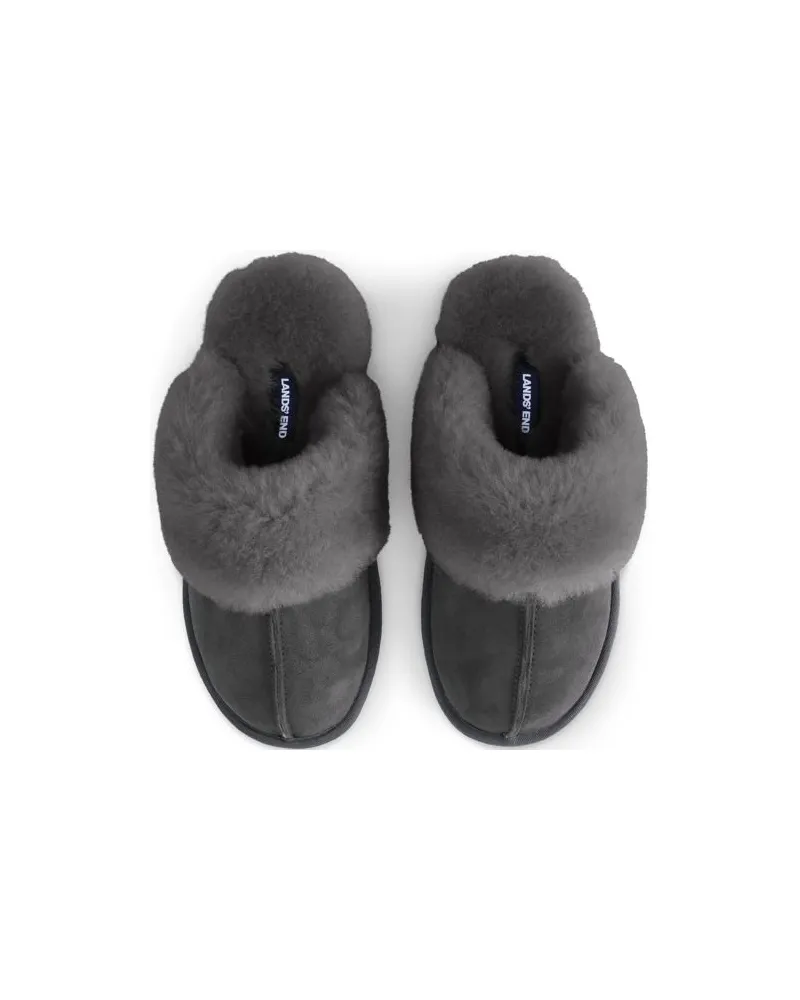 Lands' End Lammfell-Pantoffel, Damen, Größe regular, Grau, Leder/Lammfell/Woll-Mischung, by Grau