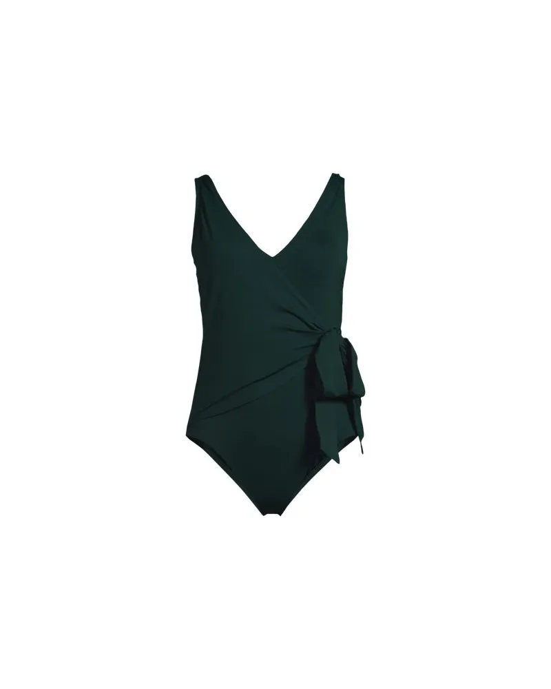 Lands' End Badeanzug mit seitlichem Bindeband, hohes Bein, Damen, Größe regular, Grün, Nylon-Mischung, by Grün