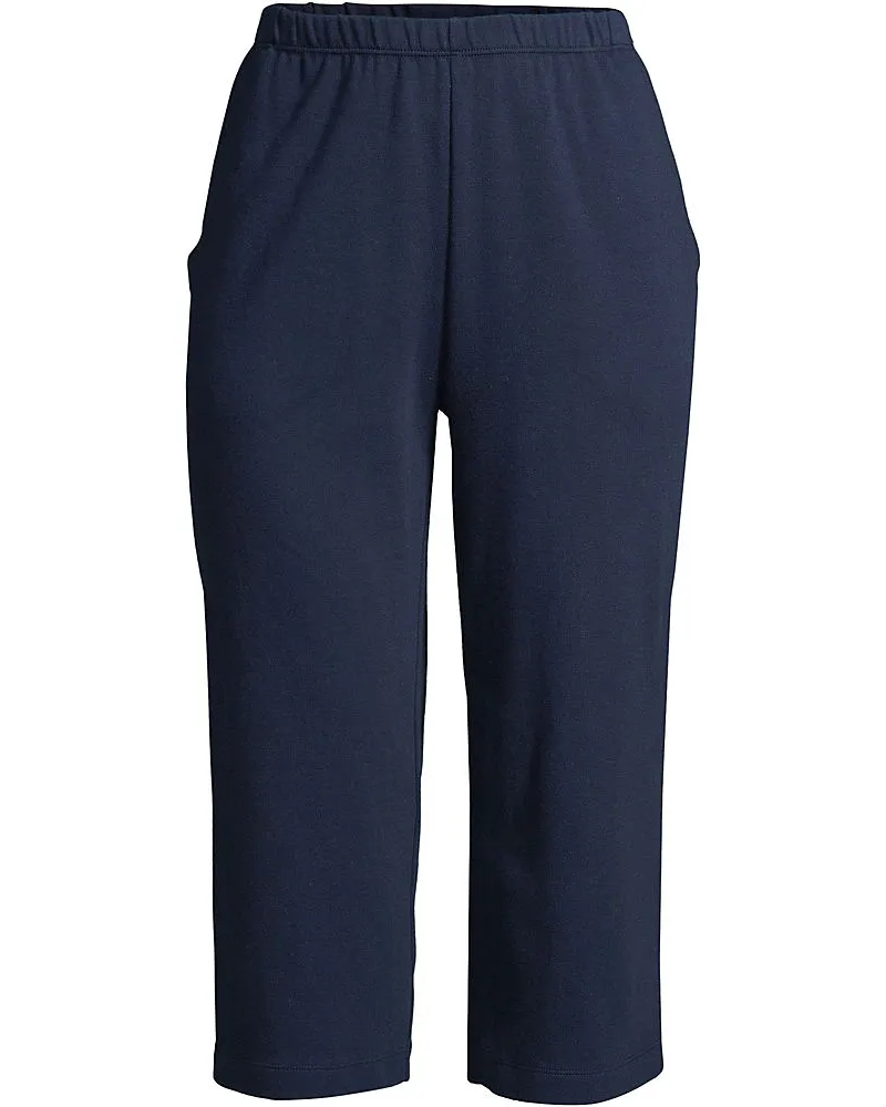 Lands' End Interlock-Caprihose mit Dehnbund, Damen, Größe plus, Blau, Baumwolle, by Blau