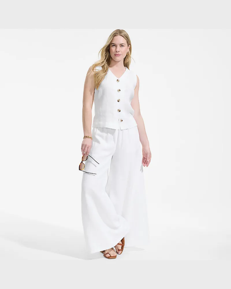 Lands' End Premium Reinleinen-Top mit Knöpfen, Damen, Größe regular, Weiß, Leinen, by Weiß