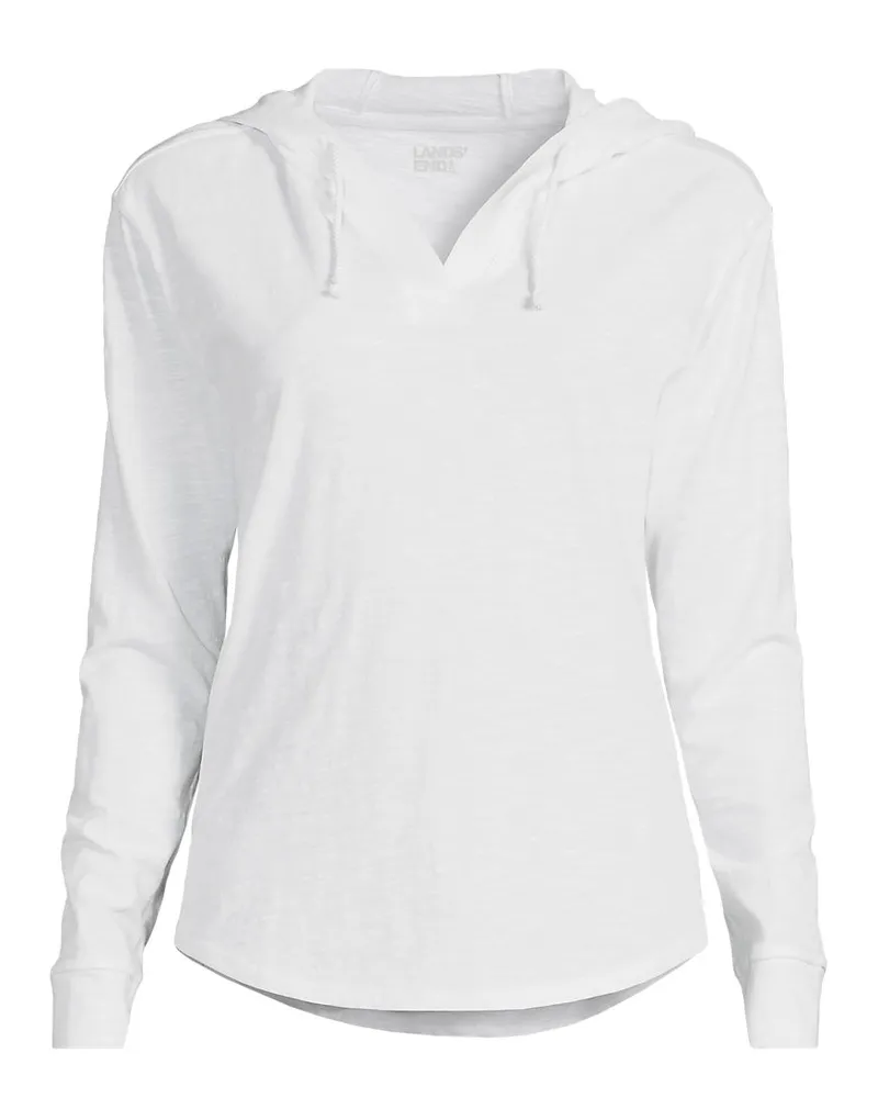 Lands' End Flammgarn-Kapuzenshirt, Damen, Größe plus, Weiß, Baumwolle, by Weiß