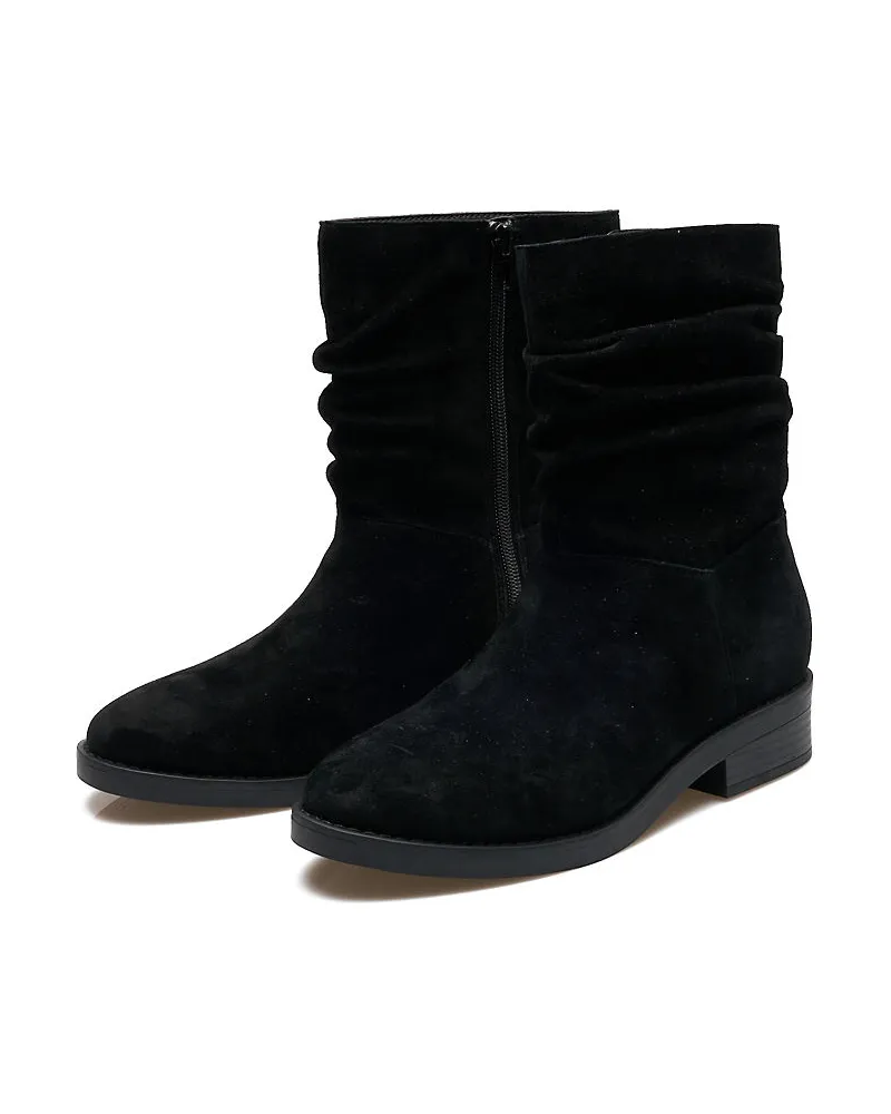 Lands' End Veloursleder-Boots mit locker sitzendem Schaft, Damen, Größe regular, Schwarz, Rauleder, by Schwarz
